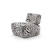 Side angle of zebra pattern fabric on Ryeland Accent Chair